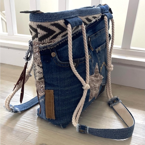 Denim & Knit Sweater-Upcycled Bag | Eco-Friendly, Handmade, One-of-a-Kind - Picture 11 of 16